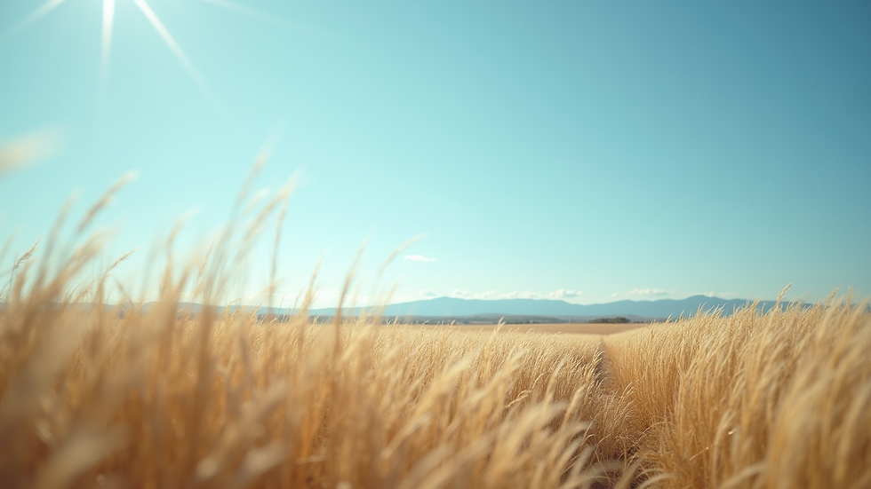 Eye-level view of a serene landscape with a clear blue sky