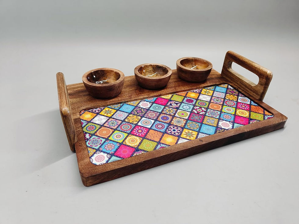 Thumbnail: Epichunt™ Mango Wood Serving Platter with Gold Engraving | Serving Platter