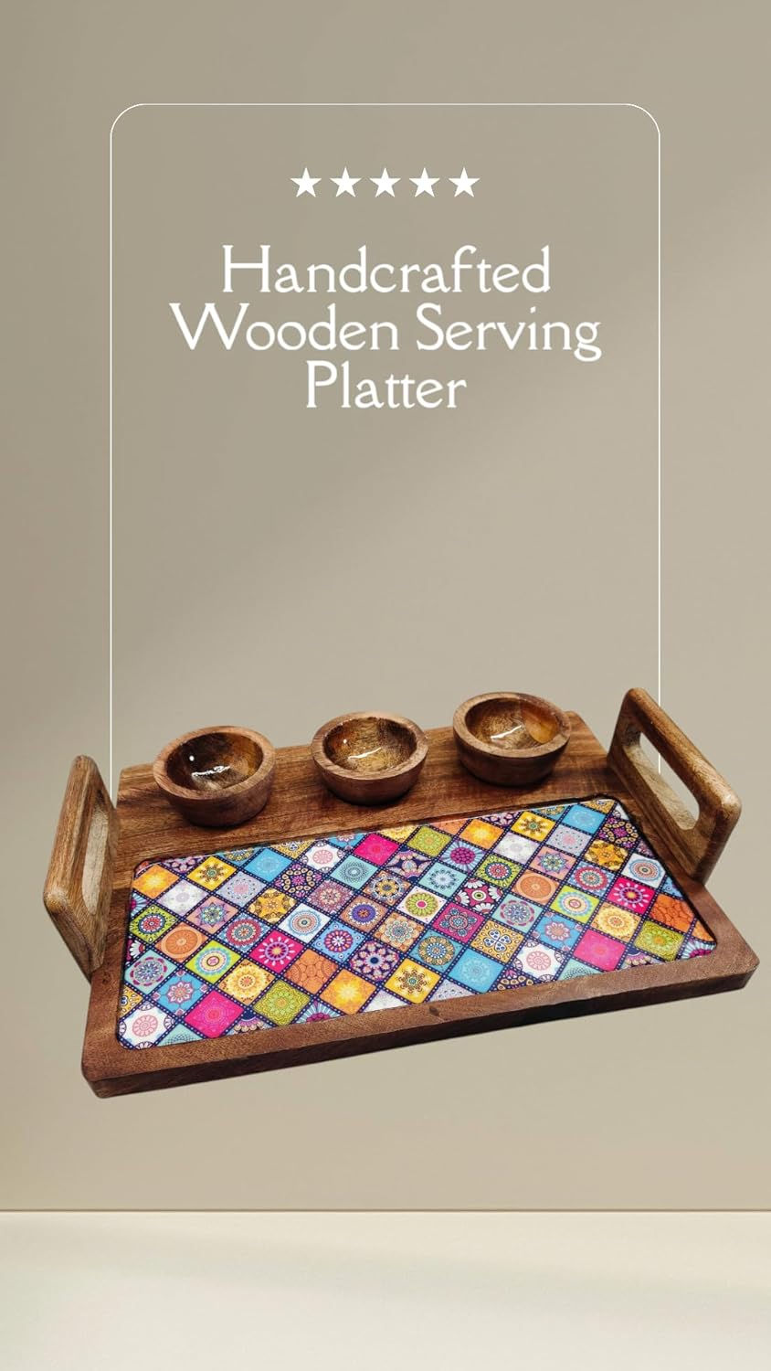 Thumbnail: Epichunt™ Mango Wood Serving Platter with Gold Engraving | Serving Platter