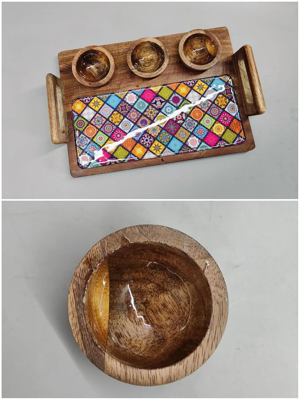 Thumbnail: Epichunt™ Mango Wood Serving Platter with Gold Engraving | Serving Platter