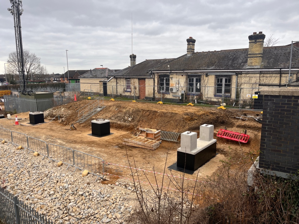The foundations for the ramp that will lead to the new bridge containing the lifts.