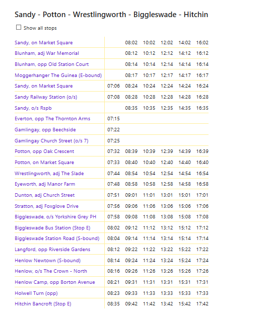 188 Current Sandy to Hitchin Mon Fri