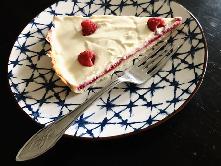 Tarte au chocolat blanc et aux framboises