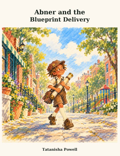Abner and the Blueprint Delivery hardcover book cover showing Abner carrying a rolled blueprint through town