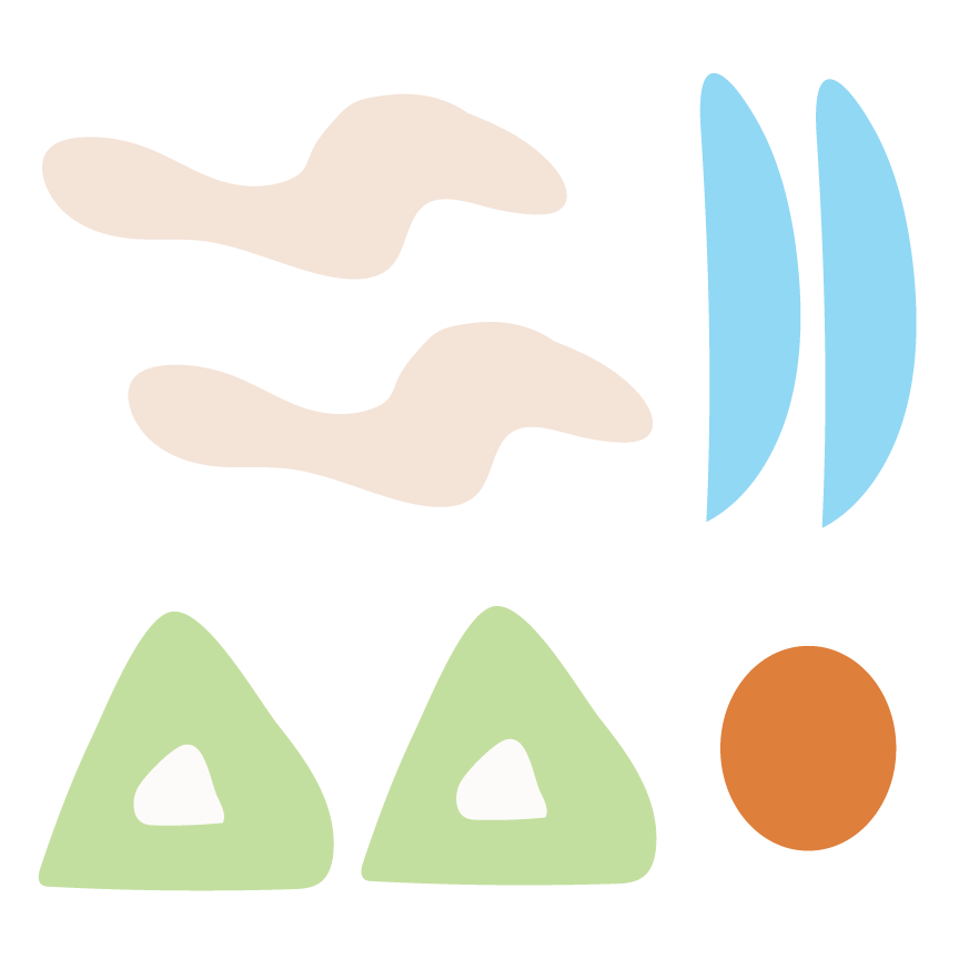 logo symbolizing mindset. Bubbly lines above triangles and exclamation points to the right.