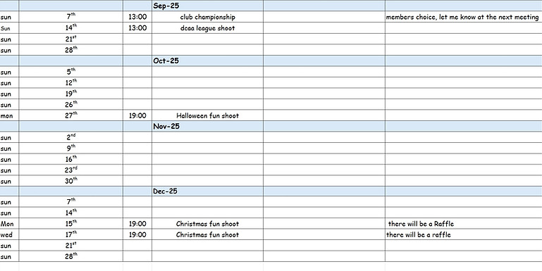 Image show events calendar in the form of a spreadsheet