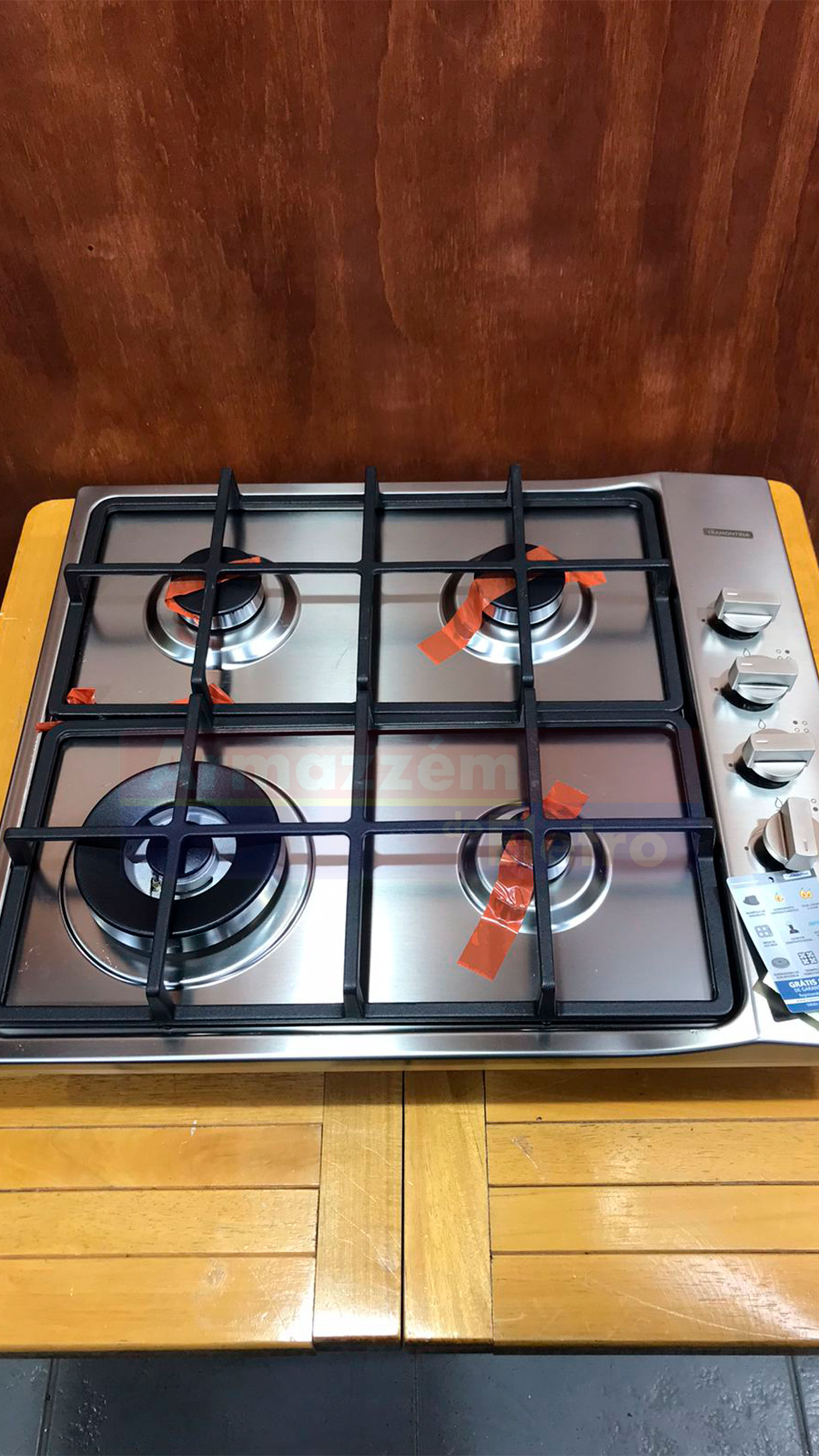 Cooktop a Gás Tramontina Square em Aço Inox com Trempes em Ferro Fundido e Acend