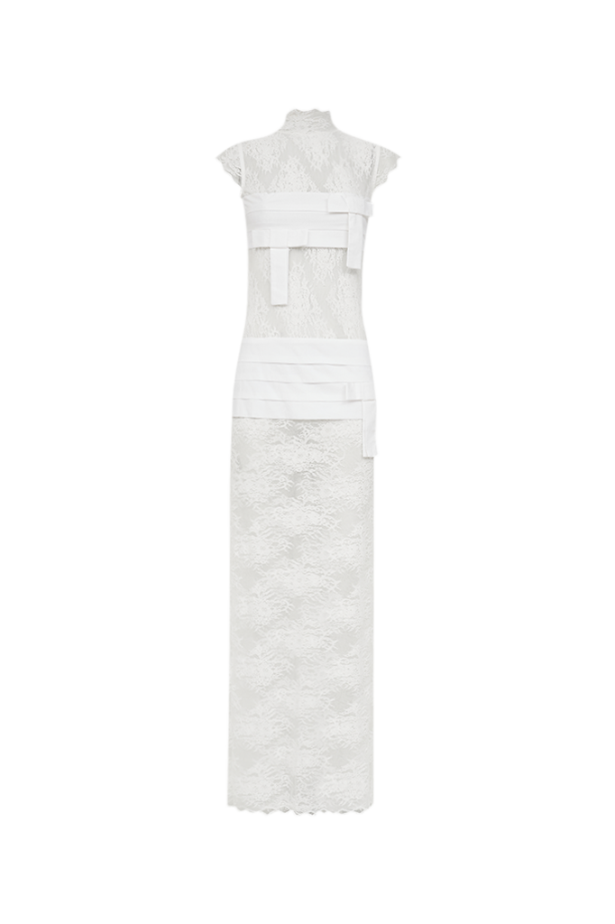 Miniatura: Vestido Faixas e Laços Renda Branca