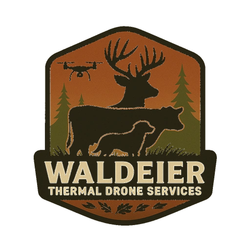 Waldeier Thermal Drone Services logo: deer, cow, dog, drone