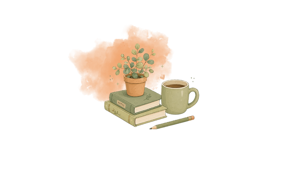 Plant, books, mug illustration