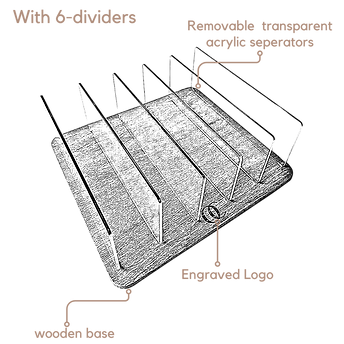 wood storage organizer with 6 dividers