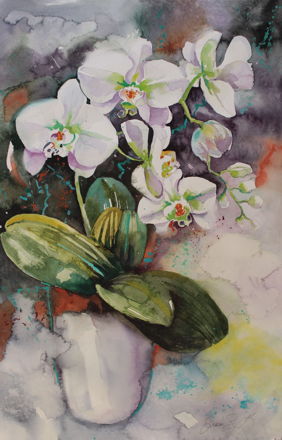 Drift of Orchids-Watercolour-57x 38 cms-Jude Scott