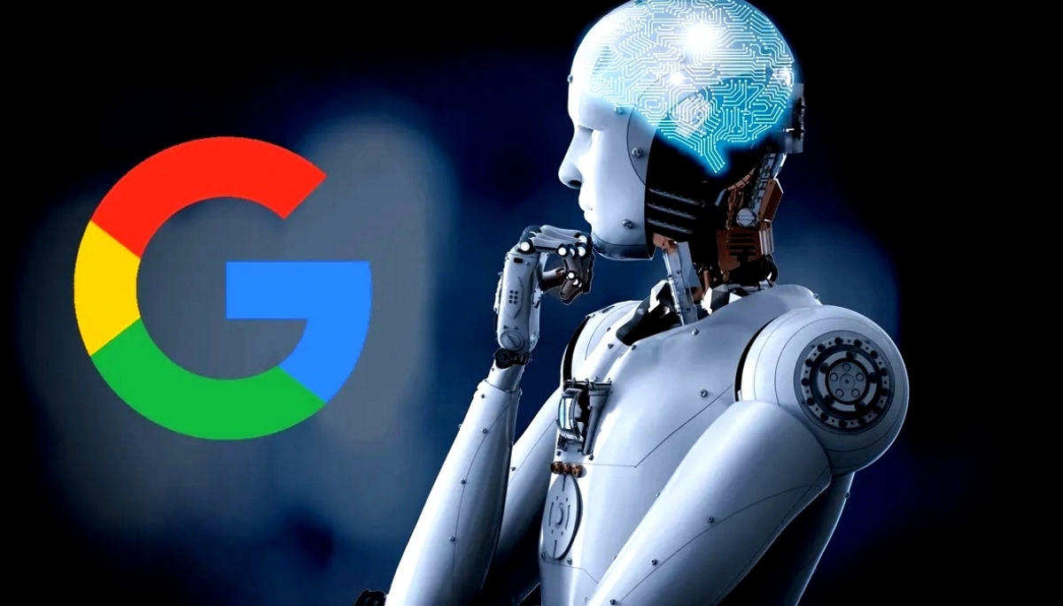 Logo de google junto a un robot pensando.
