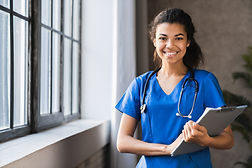 African-american doctor working in hospital , healthcare and medical concept .Stethoscope