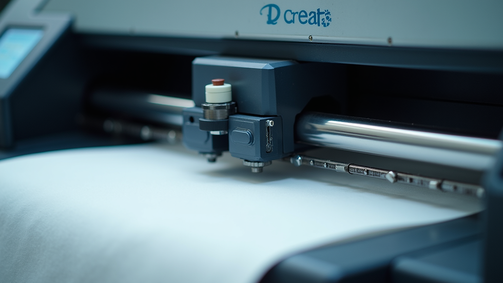 Close-up view of a digital fabric cutting machine in operation