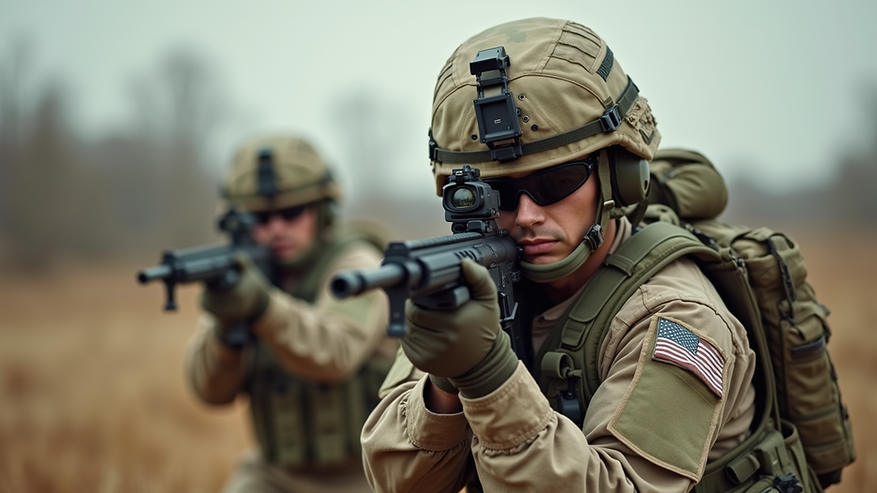 Eye-level view of a soldier performing tactical exercises outdoors