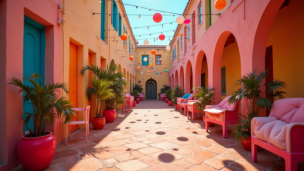 High angle view of a vibrant art-themed party setup with colorful decorations