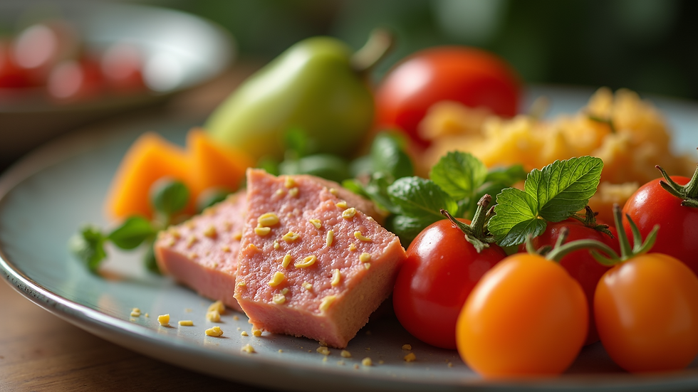 Close-up view of a beautifully arranged colorful food platter