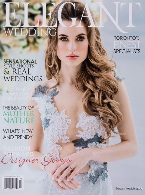 Cover of Elegant Wedding Magazine with bride in floral dress.