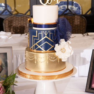 modern gold and blue metallic wedding cake