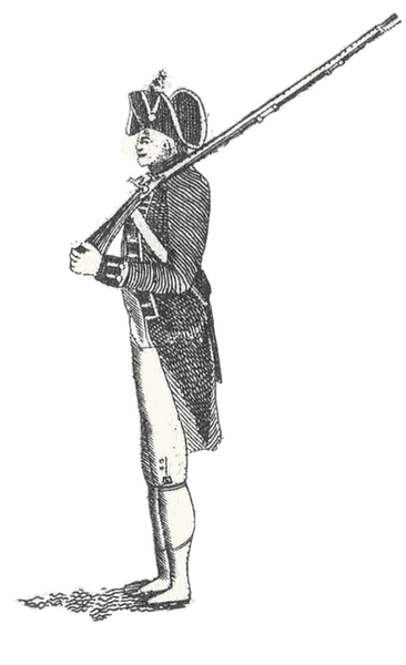 18th century soldier standing at slope arms