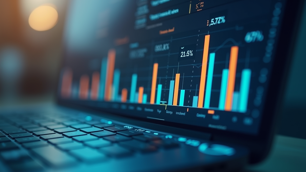Close-up view of a digital dashboard showing business growth metrics