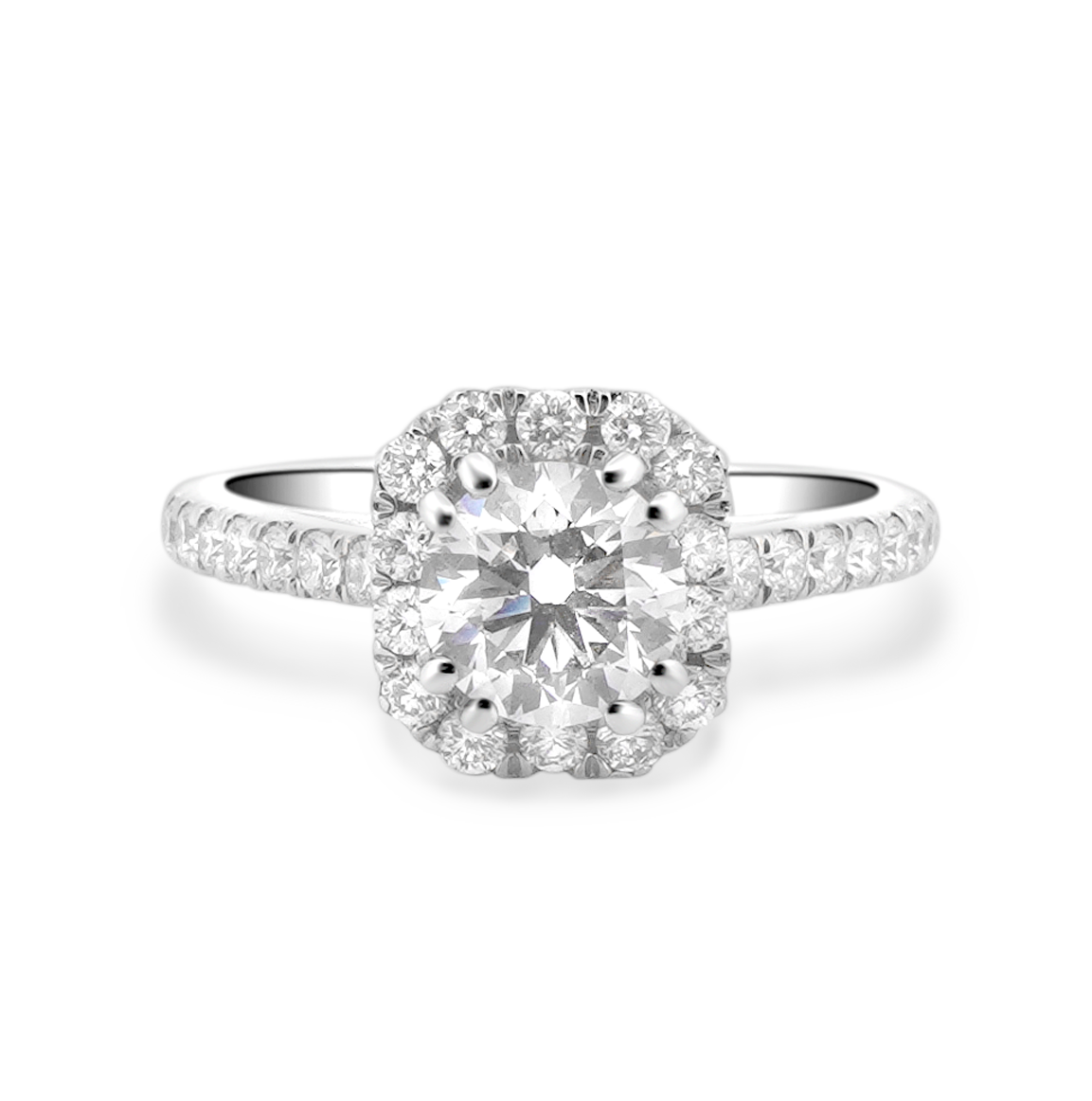 Elongated hexa-halo 1Ct. round engagement ring