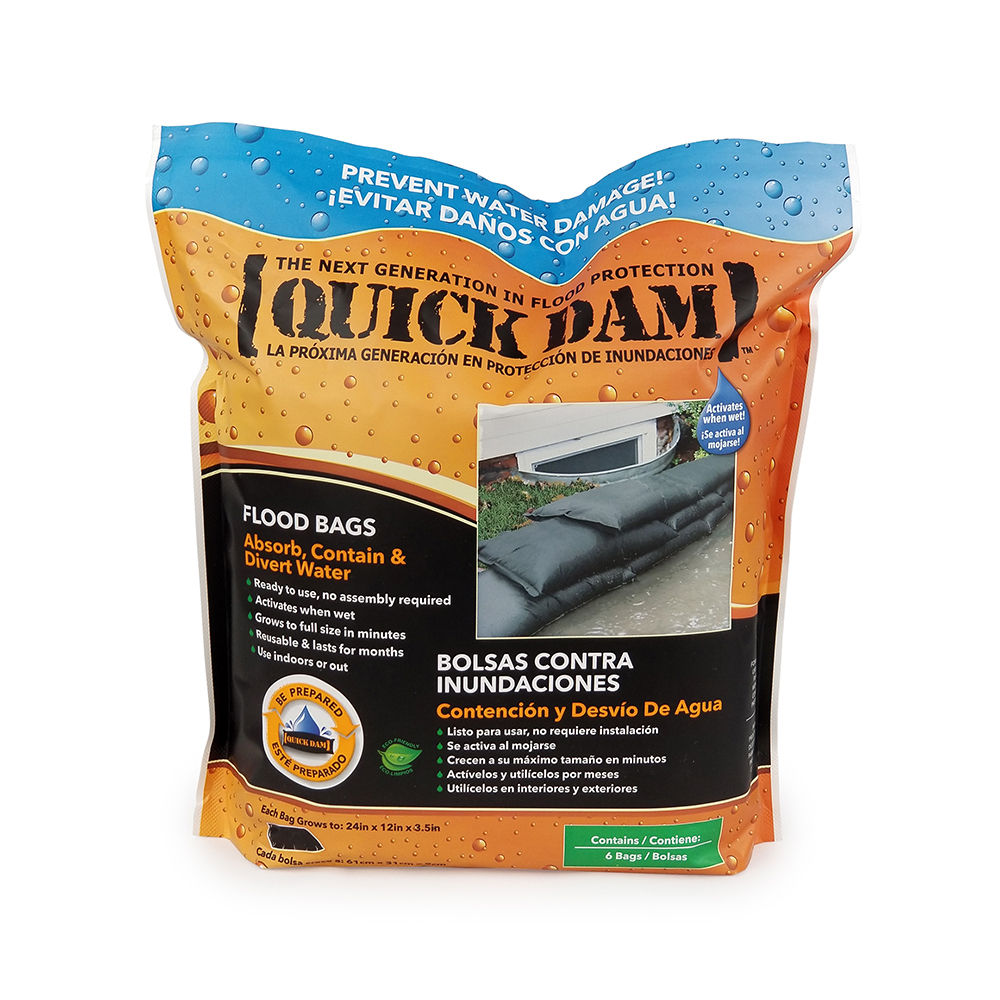 QUICK DAM - KIT DE 6 SACOS DE INUNDAÇÃO AUTOMÁTICOS REUTILIZÁVEIS
