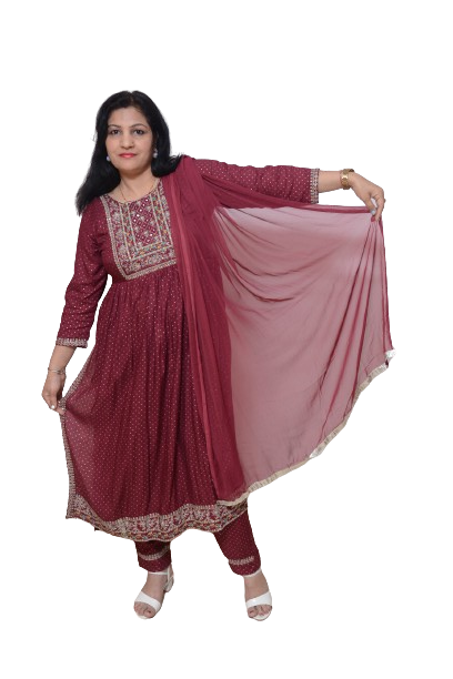 Thumbnail: Nyra Cut Kurta Set with Chiffon duppata with Embroidery