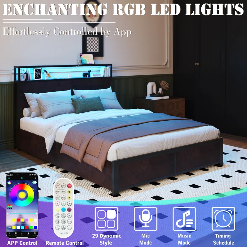 Thumbnail: Eyve QUEEN Metal Bookcase Storage Bed brown