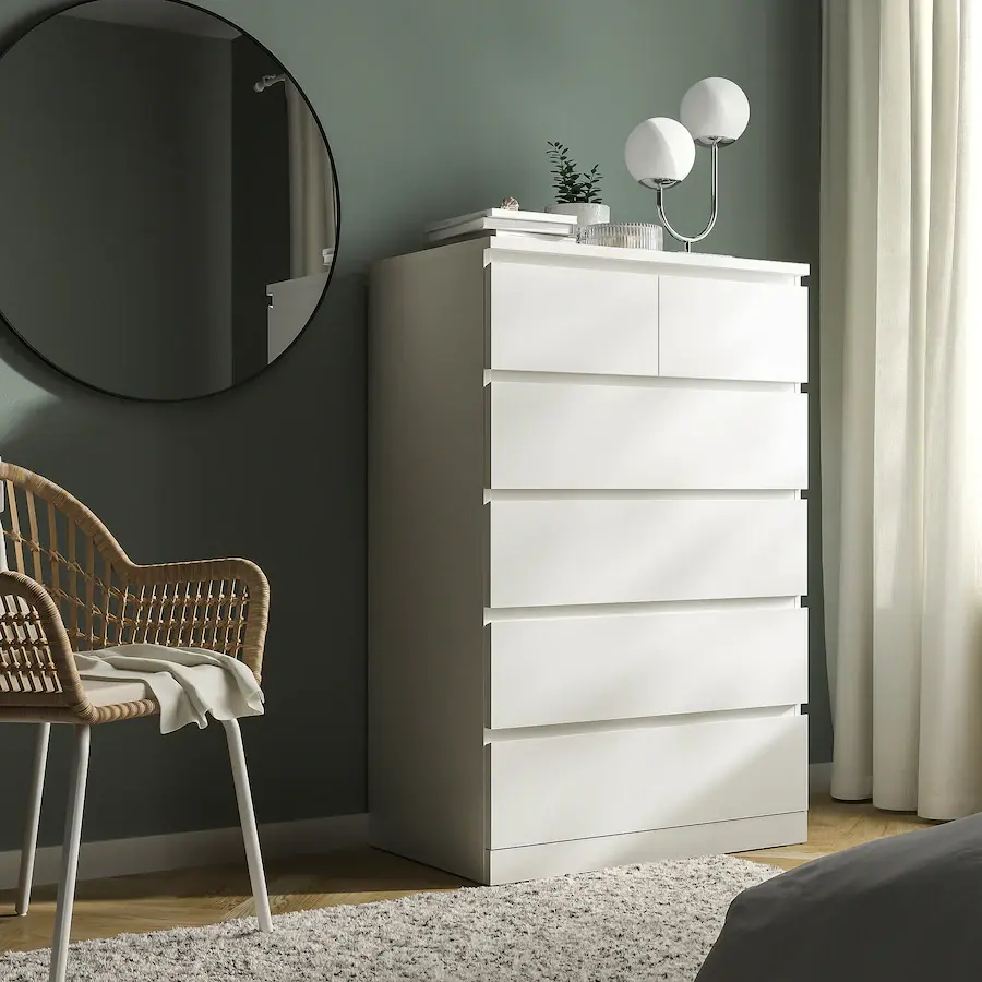 Thumbnail: IKEA Malm 6 drawer 31in wide white tall boy dresser