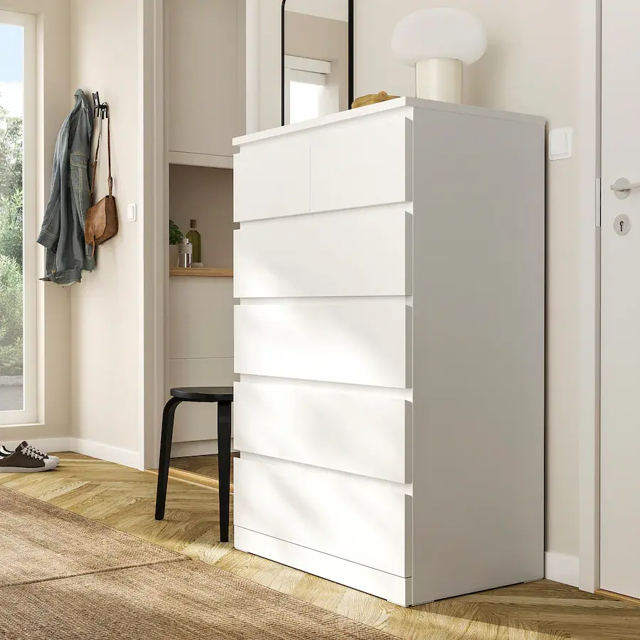 Thumbnail: IKEA Malm 6 drawer 31in wide white tall boy dresser