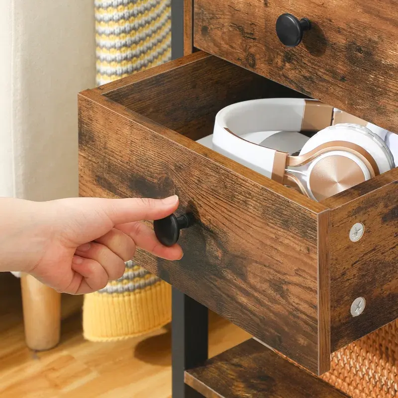 Thumbnail: Kearie 24in Tall 2 - Drawer Iron Nightstand with Storage