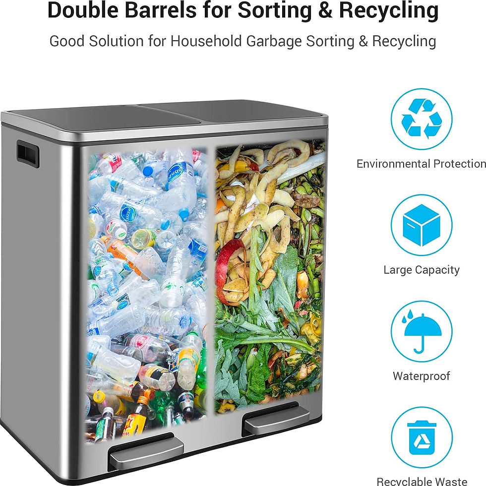 Thumbnail: AthLike 16 gallon or 60 litre stainless steel dual trash can