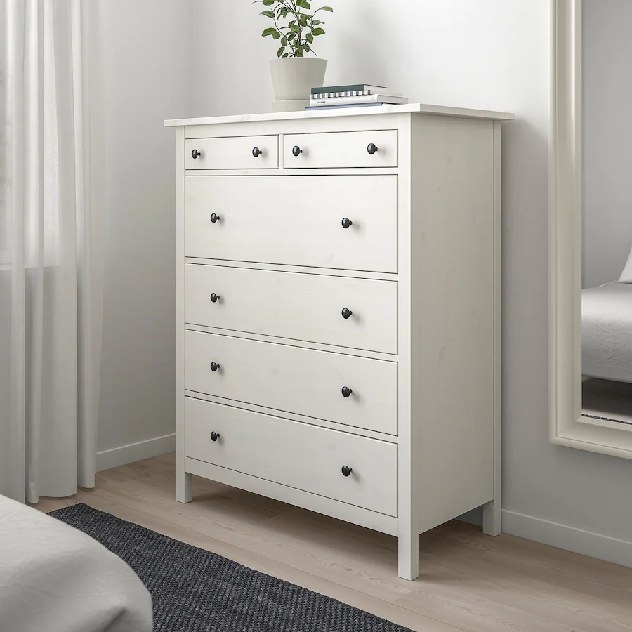 Thumbnail: IKEA Hemnes 6 drawer dresser in white stain tall boy