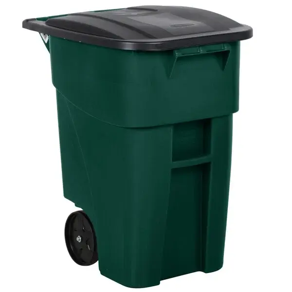 Rubbermaid 1829411 50 Gallon Green Wheeled rectangular trash can with Lid