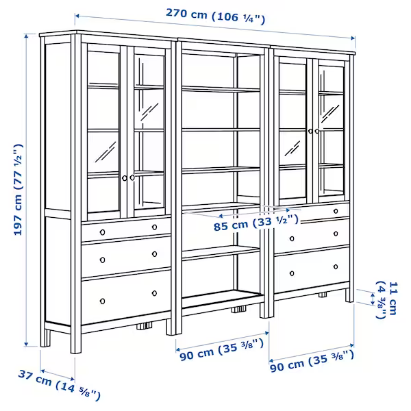 Thumbnail: IKEA Hemnes white storage with doors and drawers 106 x 77