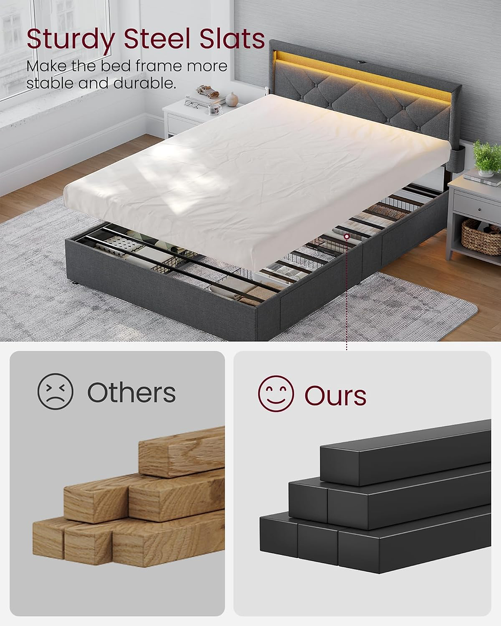 Thumbnail: VASAGLE LED Bed Frame Full Size dark gray