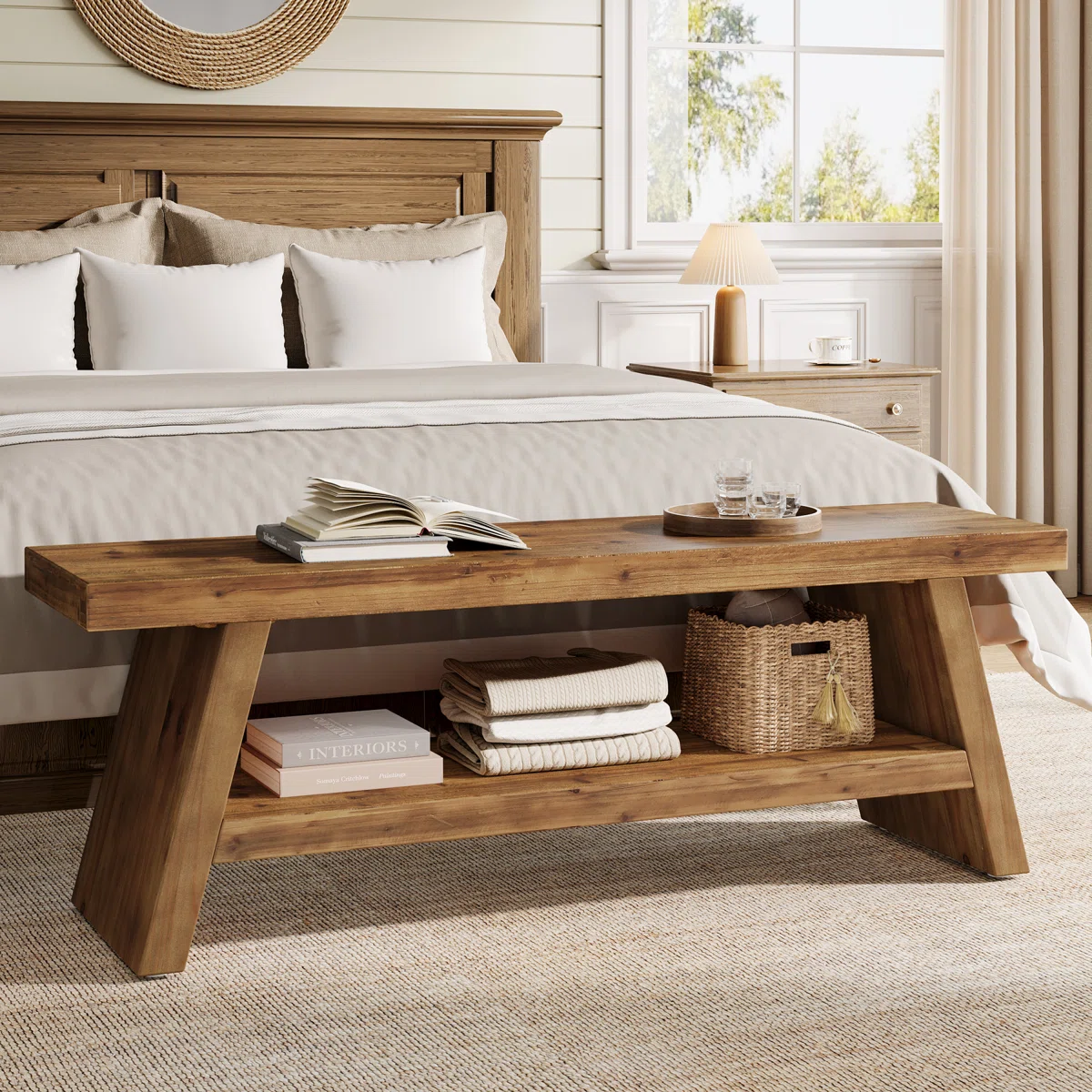 Millwood Pines 2-tier Solid Wood Entryway Bench