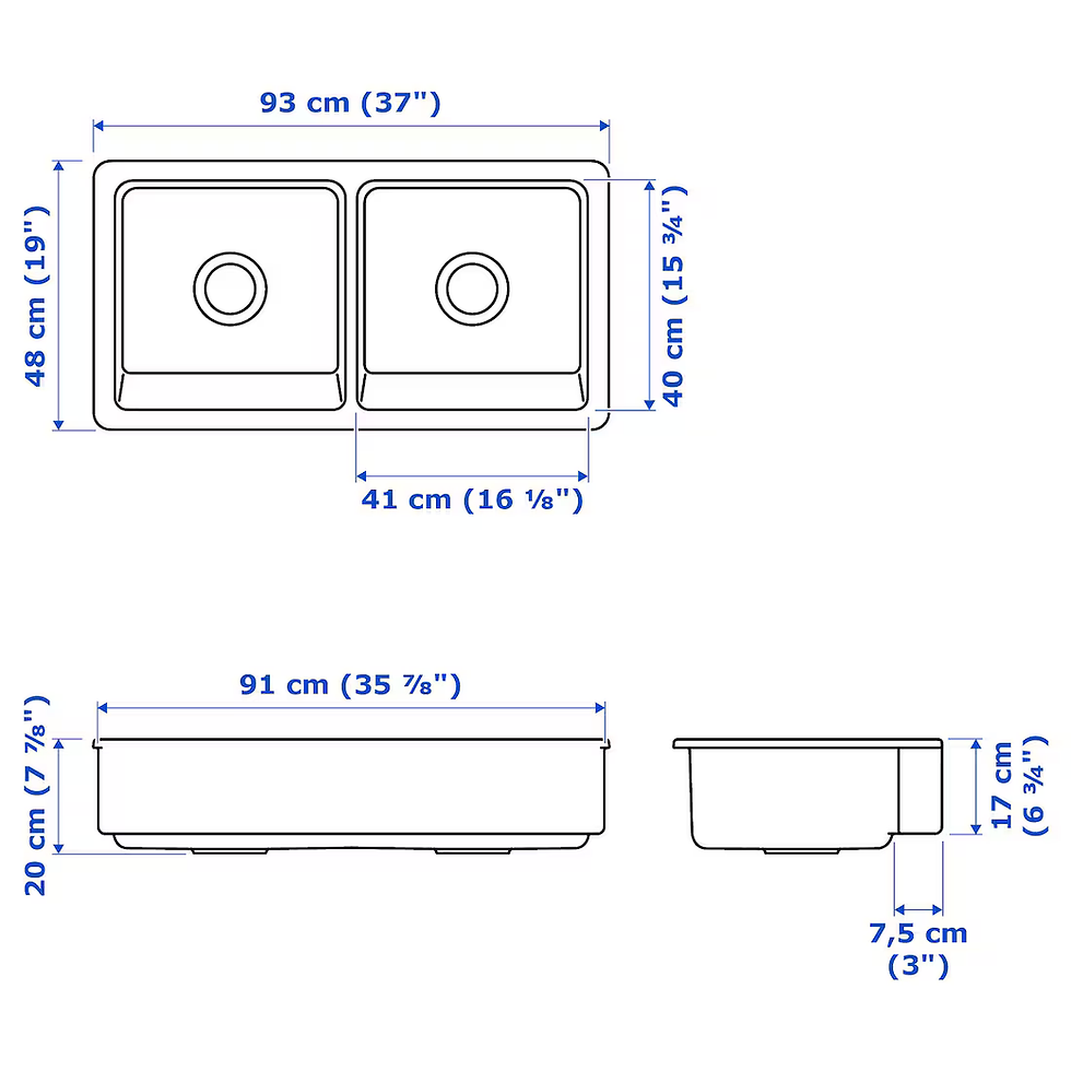 Thumbnail: IKEA Havsen apron front white double bowl sink 37in x 19in and Lillviken sink st