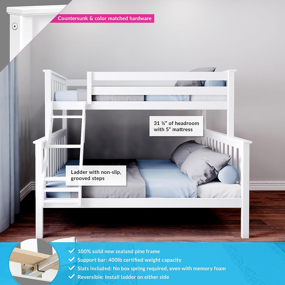 Thumbnail: Max and Lily white Bunk Bed Twin Over Full Size with Ladder, Solid Wood Platform