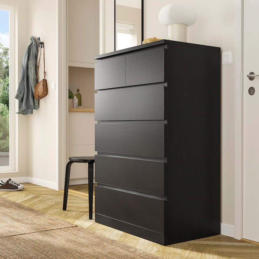 IKEA Malm 6 drawer 31in wide black brown tall boy dresser
