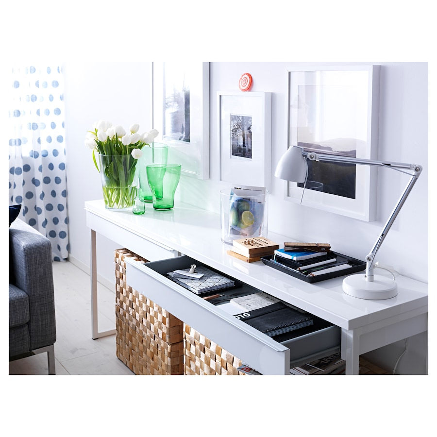 Thumbnail: IKEA Besta Burs desk high gloss white office make up