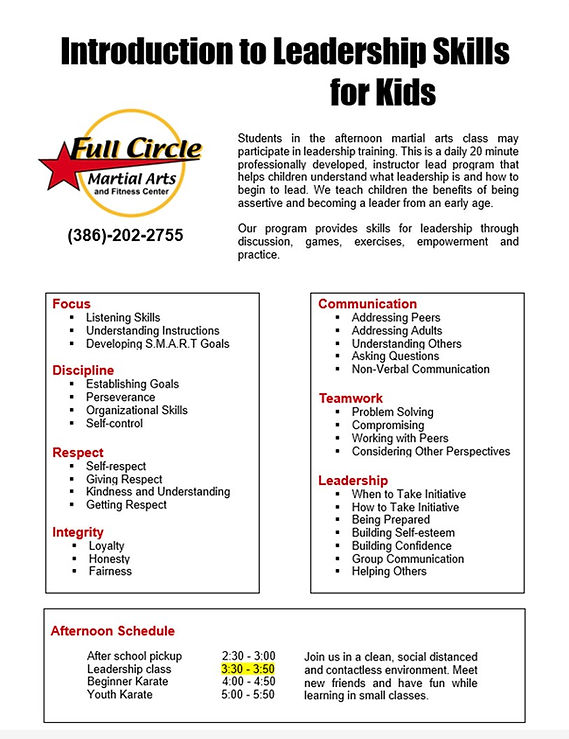 Full Circle Martial Arts Schedule
