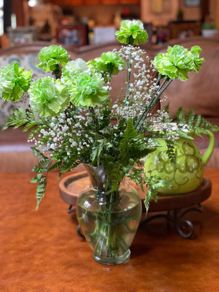 Green and white carnations are a wonderful tradition on St. Patrick's Day.