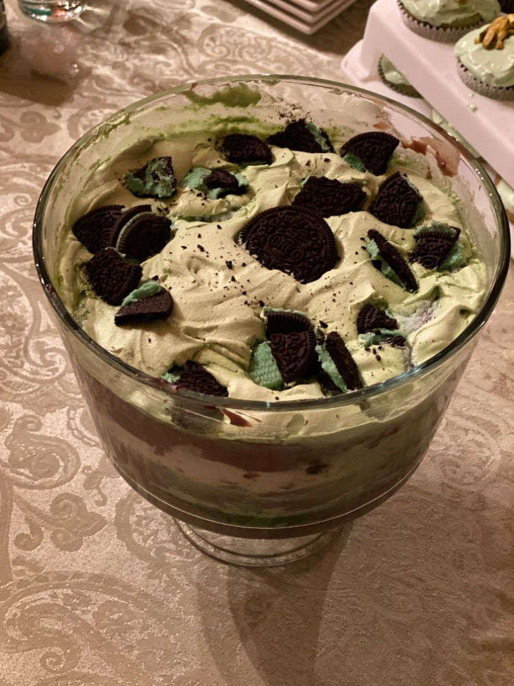 Mint Oreos top this delicious St. Patrick's Day trifle
