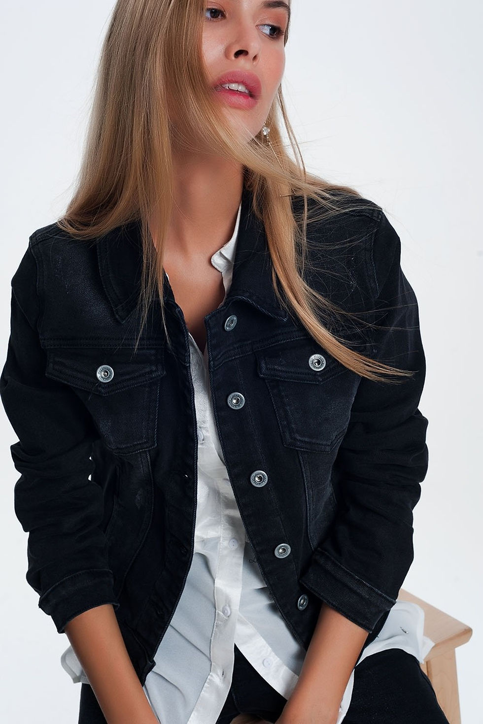 Womens Denim Jacket in Washed Black