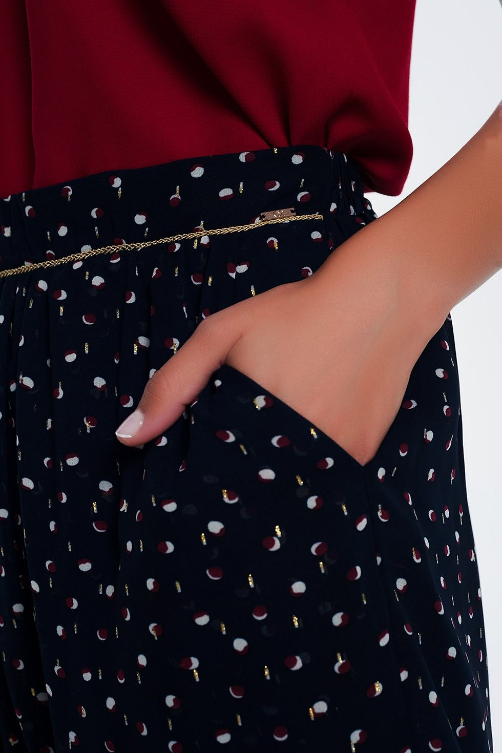 Thumbnail: Womens Mini Skirt Navy in Scribble Polka Dot