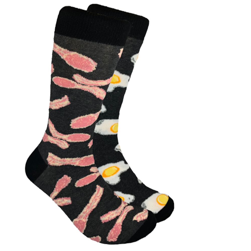 Men's Bacon & Eggs Print Socks in 80% Combed Cotton 15% Nylon 5% Spandex
