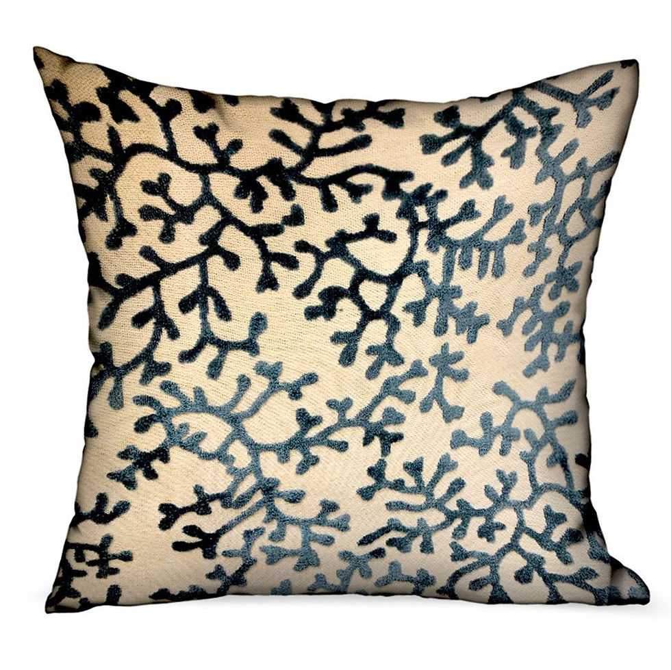 Deep Blue Reef Blue, Cream Floral Luxury Throw Pillow